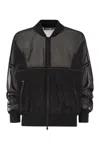 Brunello Cucinelli Cotton Organza Bomber Jacket With Shiny Trims In Black