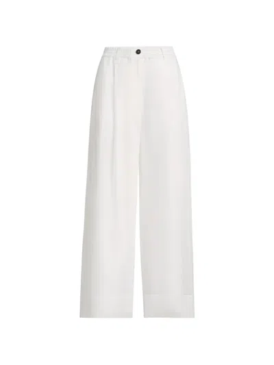 Brunello Cucinelli Cotton Organza Boxy Pleated Trousers With Monili In Gray