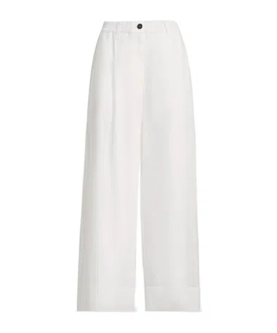 Brunello Cucinelli Cotton Organza Boxy Pleated Trousers With Monili In White