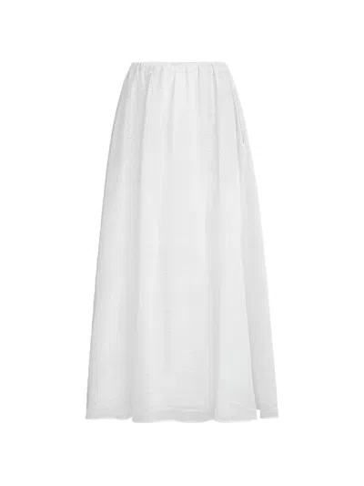 Brunello Cucinelli Cotton Organza Broderie Anglaise Skirt In White