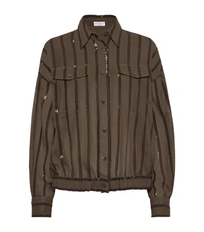 Brunello Cucinelli Cotton Organza Dazzling Stripe Jacket In Chocolate
