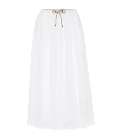 Brunello Cucinelli Cotton Organza Drawstring Skirt In White