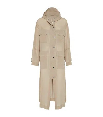 Brunello Cucinelli Cotton Organza Duster Coat In Brown