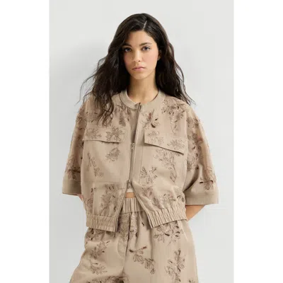 Brunello Cucinelli Cotton Organza Outerwear Jacket With Dazzling Broderie Anglaise In Brown