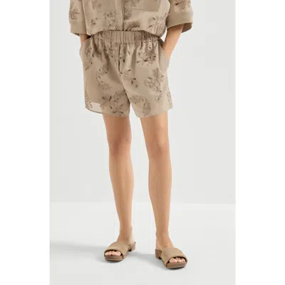 Brunello Cucinelli Cotton Organza Shorts With Dazzling Broderie Anglaise In Neutral