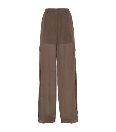 Brunello Cucinelli Cotton Organza Track Trousers In Brown