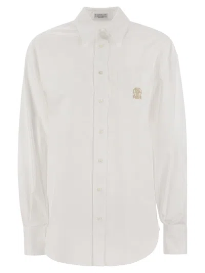 BRUNELLO CUCINELLI COTTON OXFORD SHIRT WITH LOGO