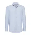 Brunello Cucinelli Cotton Oxford Slim-fit Shirt In Blue