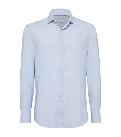 Brunello Cucinelli Cotton Oxford Slim-fit Shirt In Blue