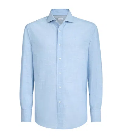 Brunello Cucinelli Cotton Oxford Slim-fit Shirt In Blue