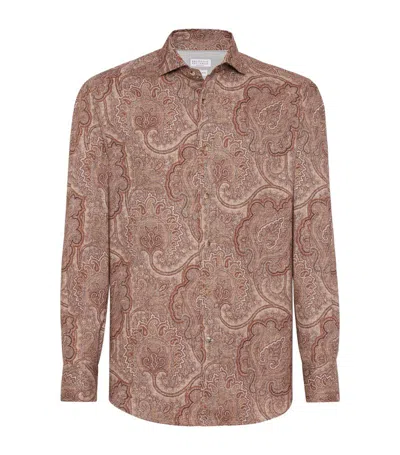 Brunello Cucinelli Cotton Paisley Slim-fit Shirt In Brown