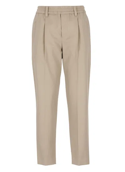 Brunello Cucinelli Pants With Elasticated Waist In Bleeker Beige