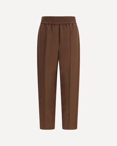 Brunello Cucinelli Cropped Woven Tapered Pants In Brown
