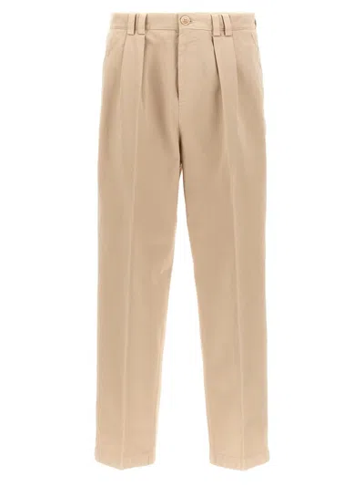 Brunello Cucinelli Cotton Pants With Front Pleats In Beige