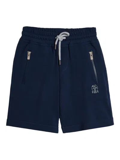 Brunello Cucinelli Kids' Straight-leg Drawstring Shorts In Blue
