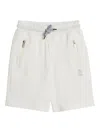 Brunello Cucinelli Logo Cotton Jersey Bermuda Shorts In White