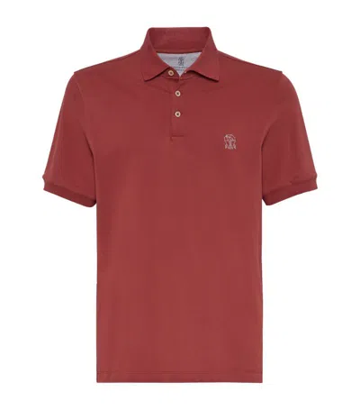 Brunello Cucinelli Cotton Piqué Logo Polo Shirt In Red