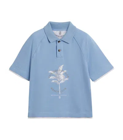 Brunello Cucinelli Kids' Cotton Piqué Polo Shirt (4-12 Years) In Blue