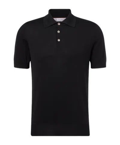 Brunello Cucinelli Cotton Pique Polo Shirt In Black