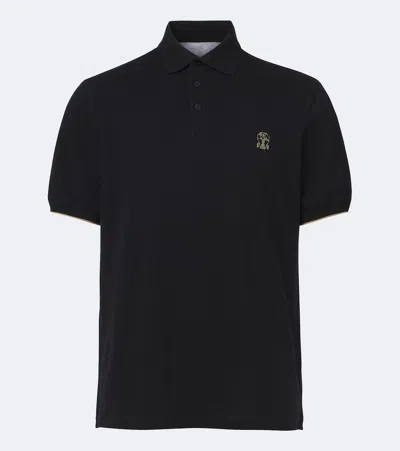 Brunello Cucinelli Logo-embroidered Short-sleeve Cotton Polo Shirt In Black