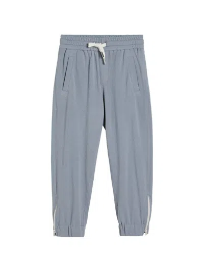 Brunello Cucinelli Kids' Cotton Piqué Track Trousers With Elasticated Zipper Cuffs In Blue