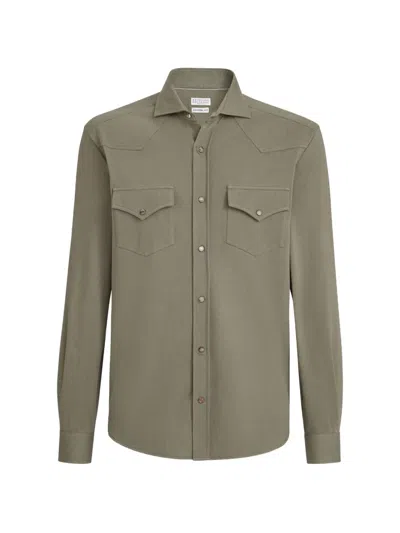 Brunello Cucinelli Cotton Chevron Shirt In Green