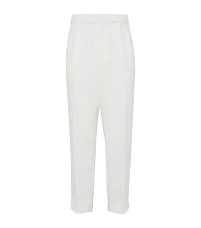 Brunello Cucinelli Cotton Pleated Trousers In White