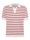 Brunello Cucinelli Striped Cotton Polo Shirt In Red
