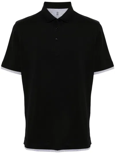 Brunello Cucinelli Layered-trim Jersey Polo Shirt In Black