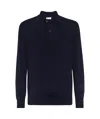 Brunello Cucinelli Ribbed Blue Polo Shirt In Cotton Long-sleeves In Black