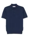 Brunello Cucinelli Blue Polo Shirt In Cotton Short-sleeves With Bottons In Blue