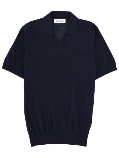 Brunello Cucinelli Cotton Polo Shirt In Blue