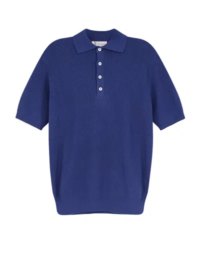 Brunello Cucinelli Ribbed Cotton Polo Shirt In Blue