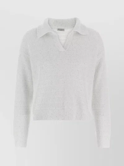 Brunello Cucinelli Cotton Polo Shirt Diamond Texture In White