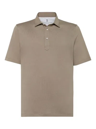 Brunello Cucinelli Polo With Shirt Collar In Brown