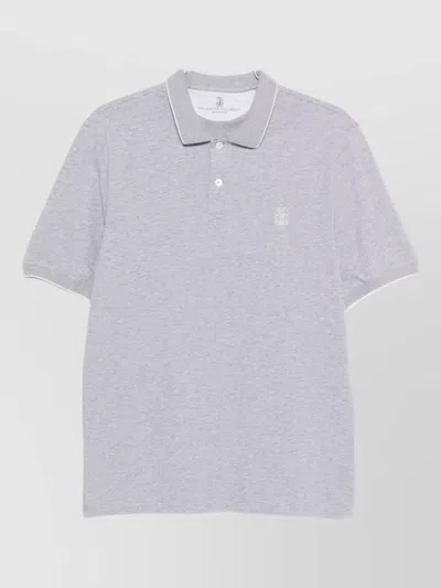 Brunello Cucinelli Cotton Polo Shirt Logo Detail Collar In Gray