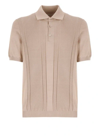 Brunello Cucinelli Knitted Cotton Polo Shirt In Neutrals