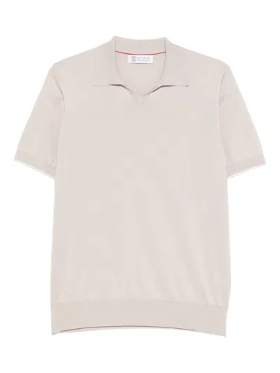 Brunello Cucinelli Men Cotton Polo Shirt In Neutral