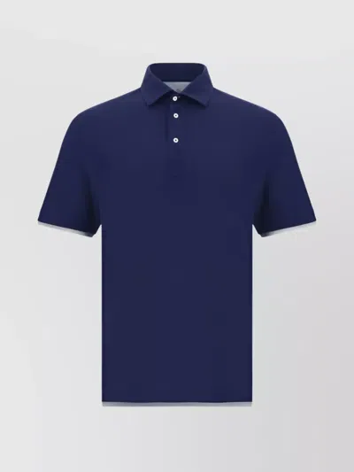 Brunello Cucinelli Double-layer Cotton Polo Shirt In Blu Prussia+grigio Chiaro
