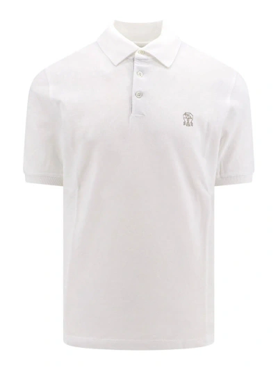 Brunello Cucinelli Cotton Polo Shirt With Logo Print In White