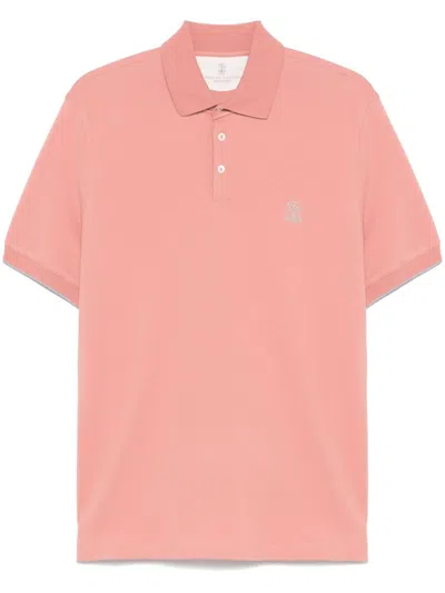 Brunello Cucinelli Cotton Polo Shirt With Printed Logo In Orange