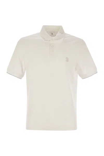 Brunello Cucinelli Cotton Polo Shirt With Printed Logo In White