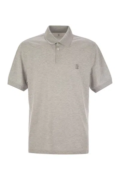 Brunello Cucinelli Cotton Polo Shirt With Printed Logo In Gray