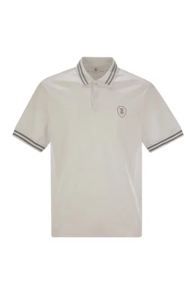 Brunello Cucinelli Cotton Polo Shirt With Printed Logo In Ice