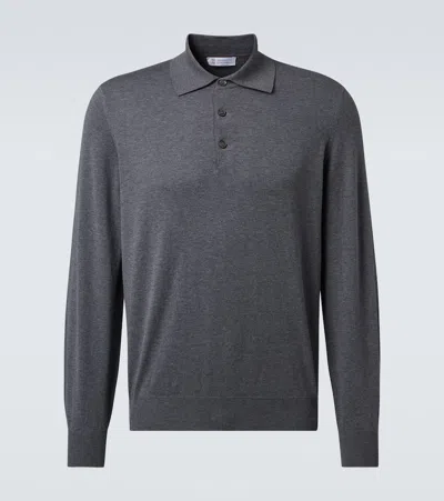 Brunello Cucinelli Cotton Polo Sweater In Gray