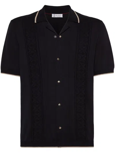 Brunello Cucinelli Button-up Cotton Polo Jumper In Black