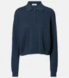 Brunello Cucinelli Ribbed-knit Cotton Polo Shirt In Blu Freddo