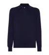 Brunello Cucinelli Ribbed Blue Polo Shirt In Cotton Long-sleeves In Blue