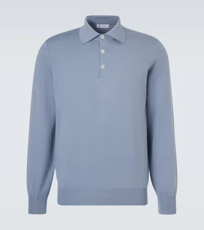 Brunello Cucinelli Cotton Polo Sweater In Blue