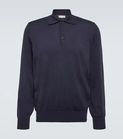 Brunello Cucinelli Cotton Polo Sweater In Blue